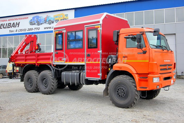 Вахтовый автобус 8 мест с бортовой платформой и КМУ Amco Veba 810/2S. КАМАЗ 43118-50 0