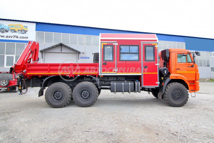Вахтовый автобус 8 мест с бортовой платформой и КМУ Amco Veba 810/2S. КАМАЗ 43118-50 1