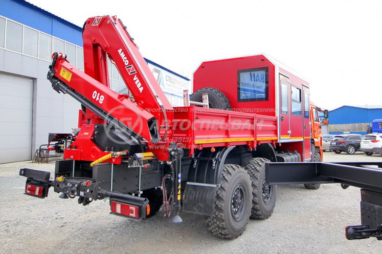 Вахтовый автобус 8 мест с бортовой платформой и КМУ Amco Veba 810/2S. КАМАЗ 43118-50 2