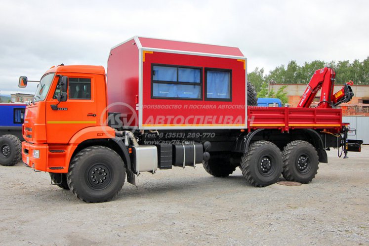 Вахтовый автобус 8 мест с бортовой платформой и КМУ Amco Veba 810/2S. КАМАЗ 43118-50 4