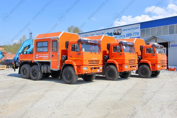 Вахтовый автобус с бортовой платформой и КМУ ИМ-150 КАМАЗ 43118-3027-50, 10 мест 6